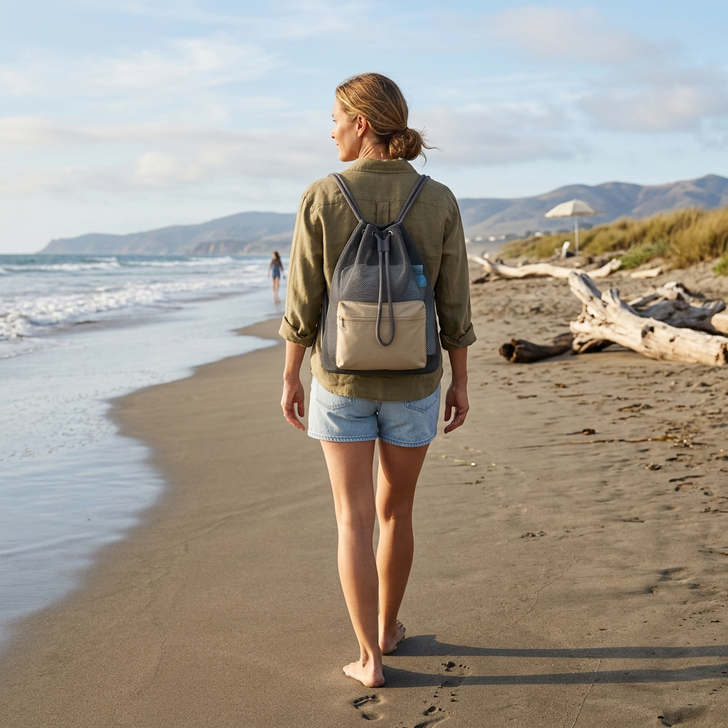 DryMeshSack mesh drawstring backpack beach lifestyle
