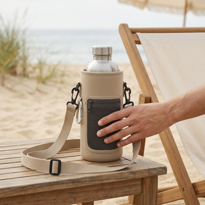 DryMeshSack Insulated Bottle Sleeve with Mesh Pouch beach lifestyle view