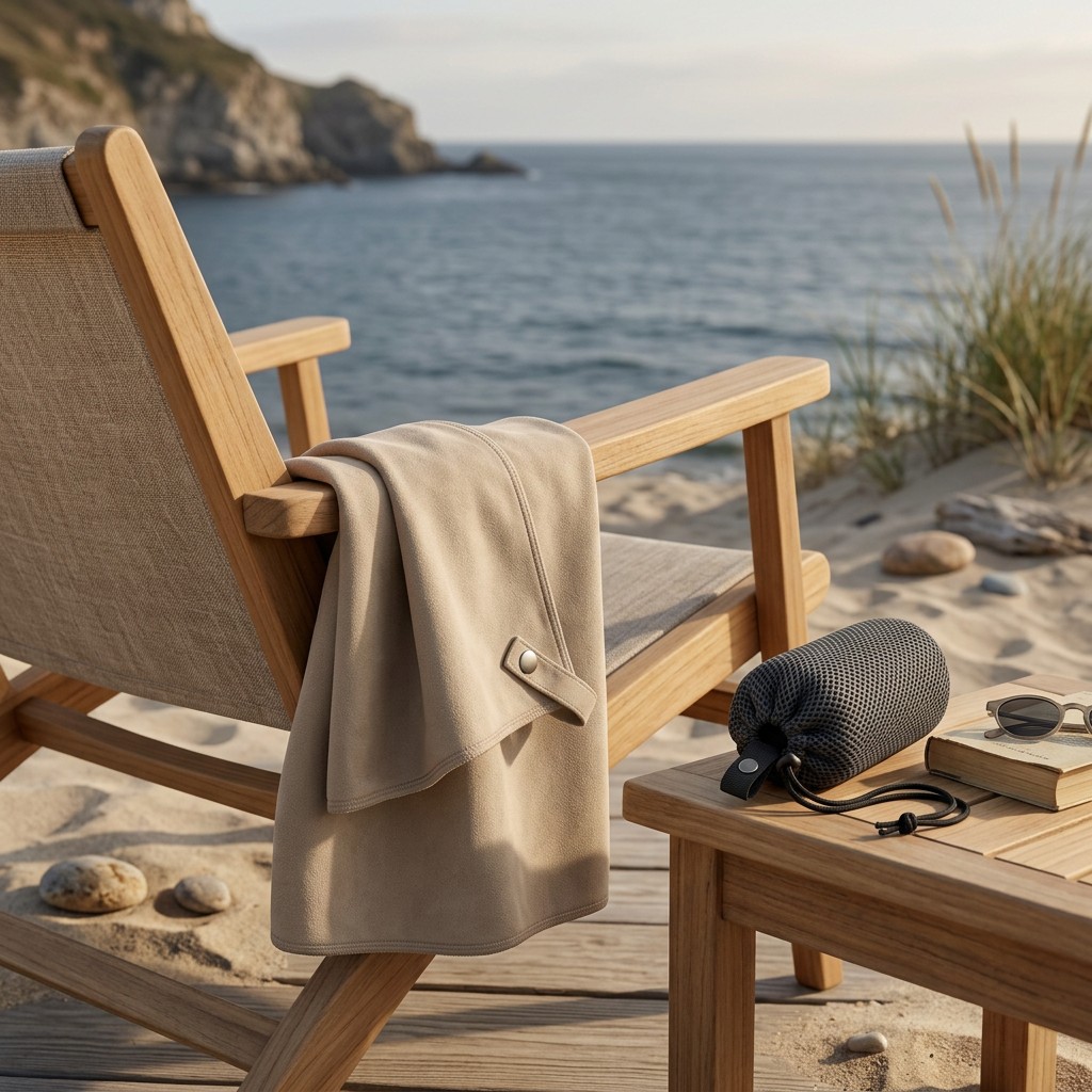 DryMeshSack Compact Microfiber Quick-Dry Beach Towel beach chair lifestyle view