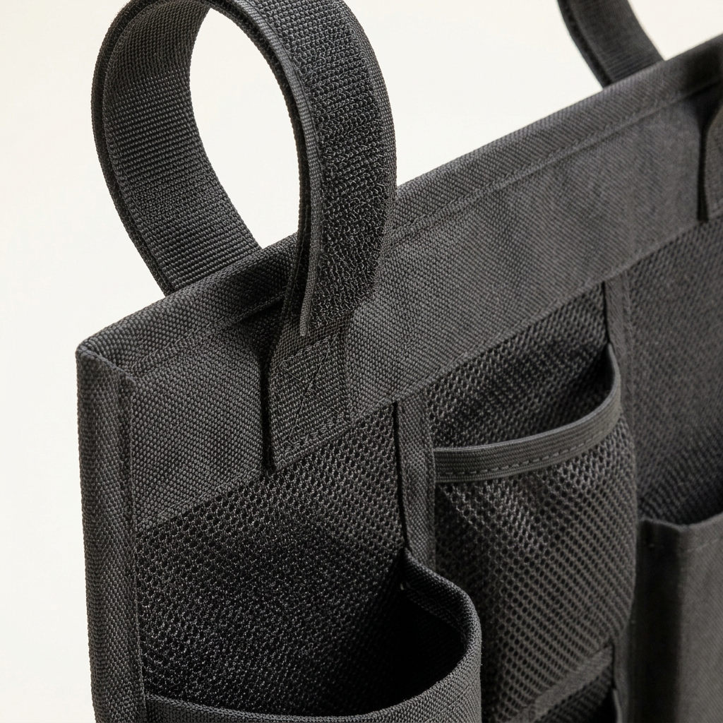 DryMeshSack Multi-Pocket Mesh Hanging Organizer mounting straps and pocket detail