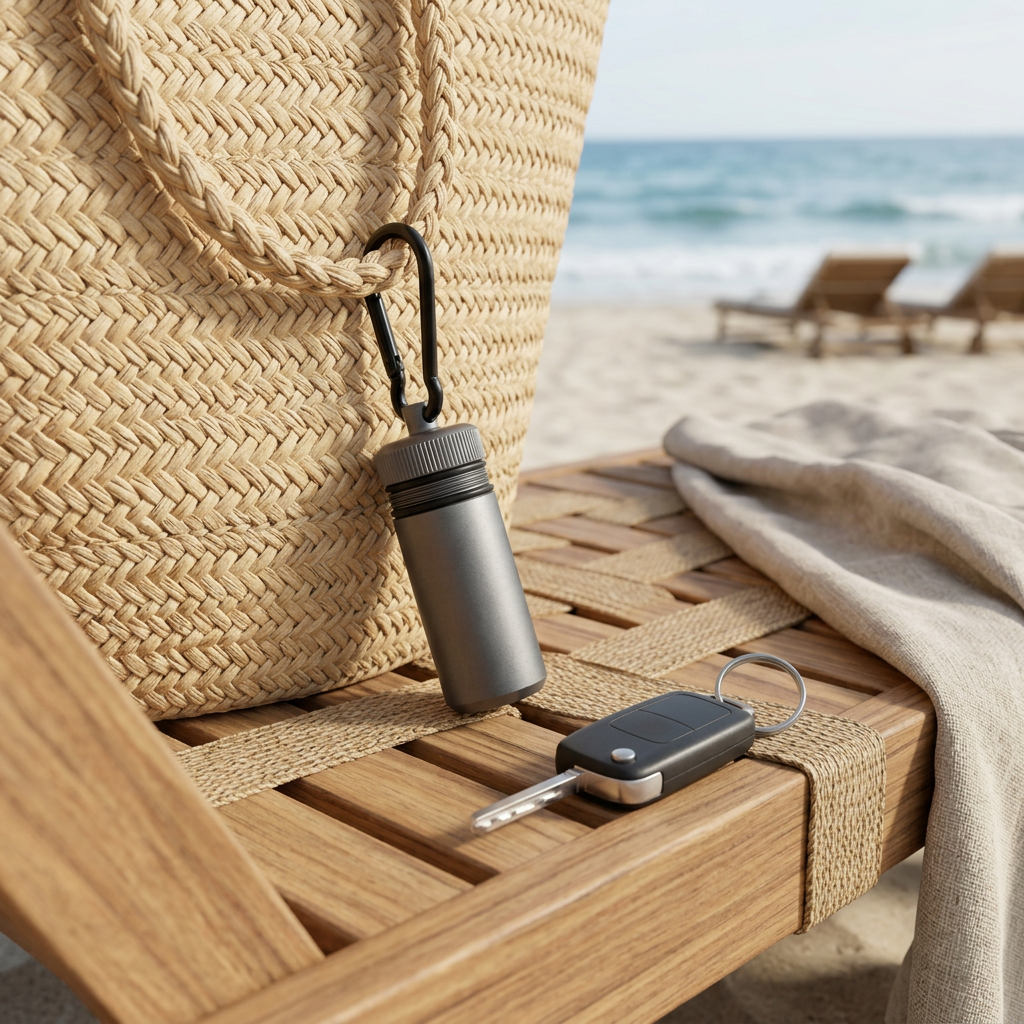 DryMeshSack Waterproof Key and Cash Capsule Cylinder beach lifestyle view