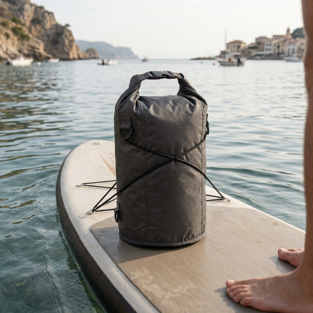 DryMeshSack 10L roll-top beach dry sack paddleboard lifestyle view